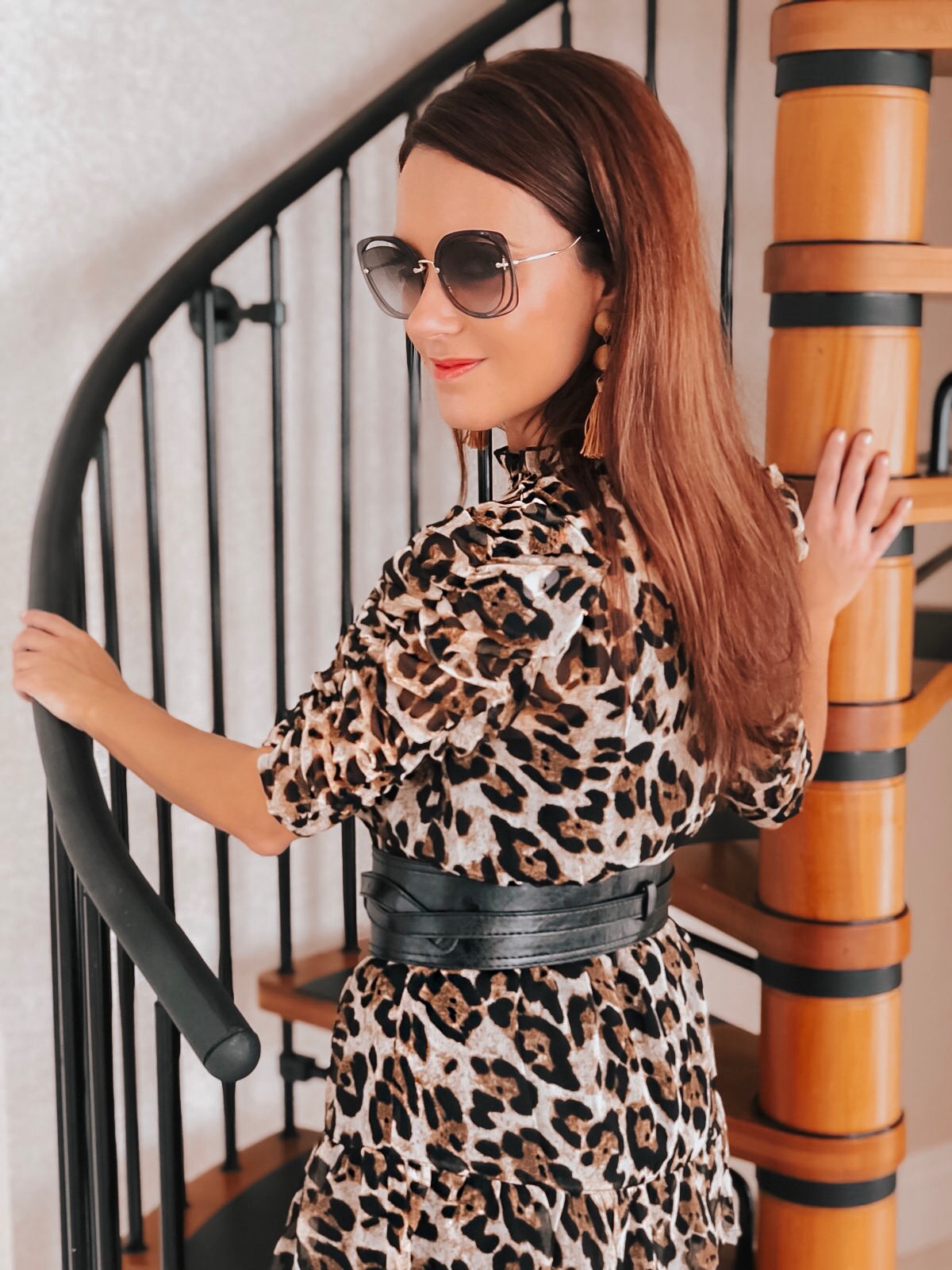 Elegant Duchess Fashion V by Very Ruched Sleeve Frill Tea Dress - Leopard Print | Ted Baker sheer court shoes | Miu Miu sunglasses | Swarovski earrings Asos belt | Calvin Klein clutch bag