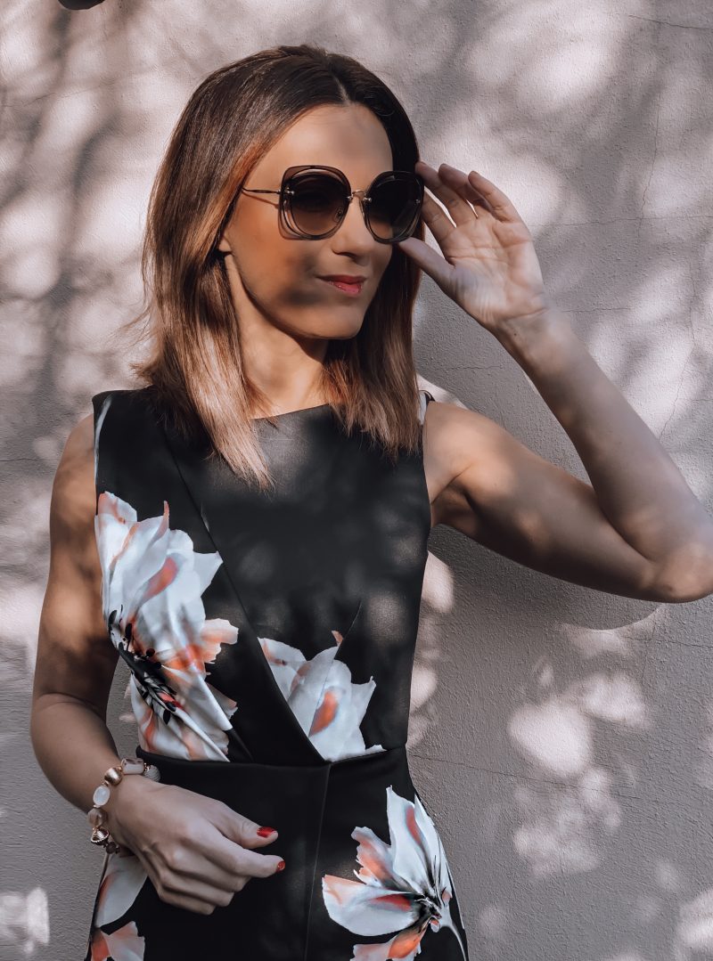 CLOSET LONDON BLACK FLORAL BODYCON PENCIL DRESS | LONDON FASHION | MIU MIU SUNGLASSES | CHARLOTTE TILBURY MAKE UP | ACCESSORIZE BRACELET | DIOR LIPGLOSS