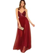 Burgundy Open Back Sequin Maxi Dress