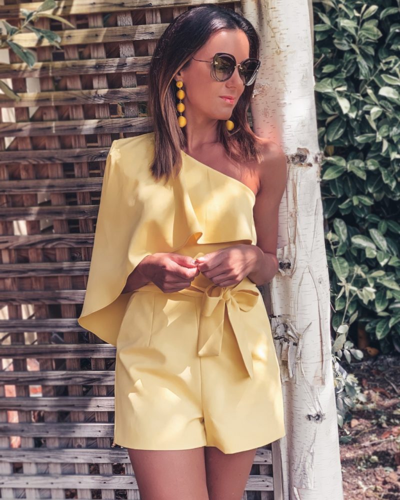 Elegant Duchess Boutique Yellow Cold Shoulder Structured Playsuit