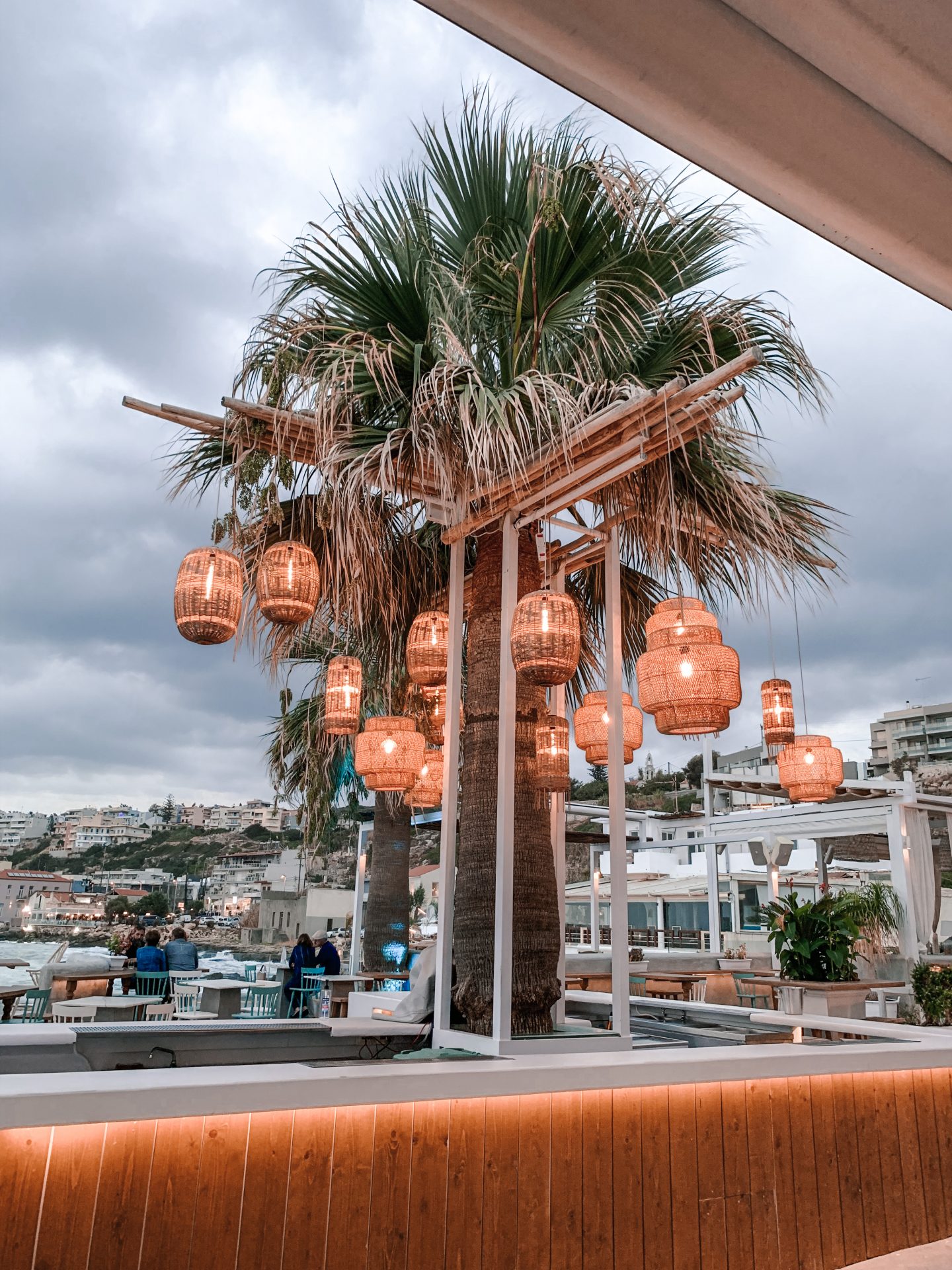 Cavo Rethymno Restaurant, Crete, Greece located at the edge of the town overlooking Fortezza castle and the Mediterranean Sea